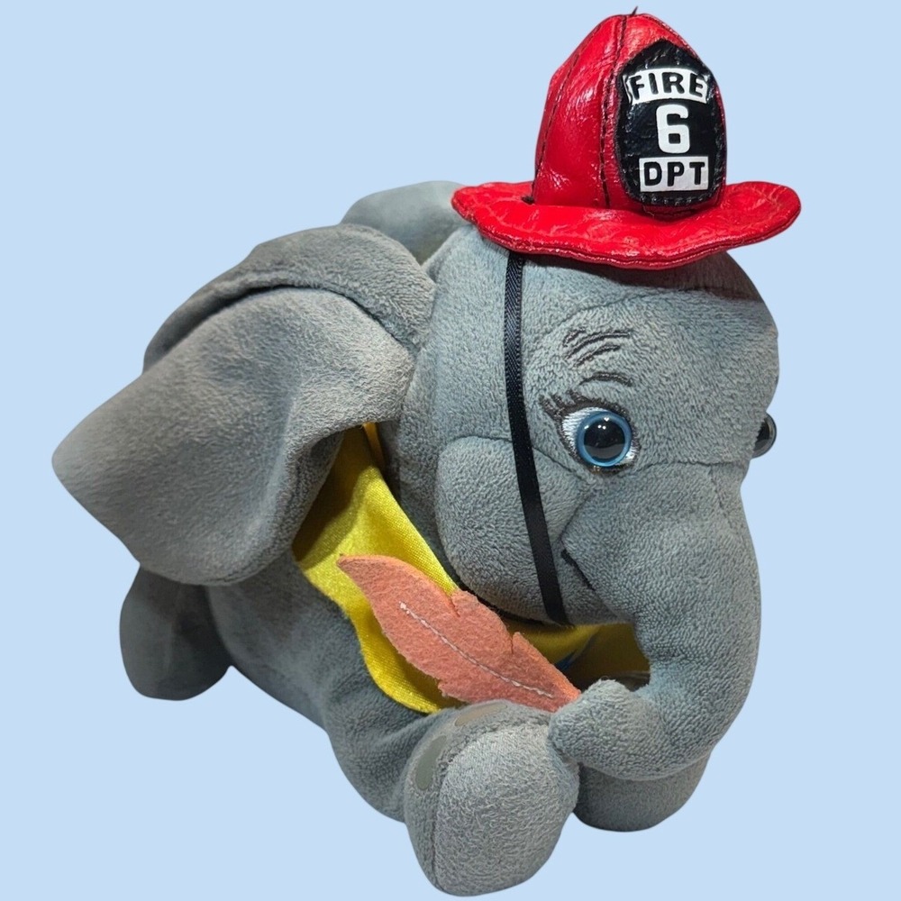 Disney Dumbo Fireman Plush Toy Fire 6 Dept Elephant Small Soft Gray Red